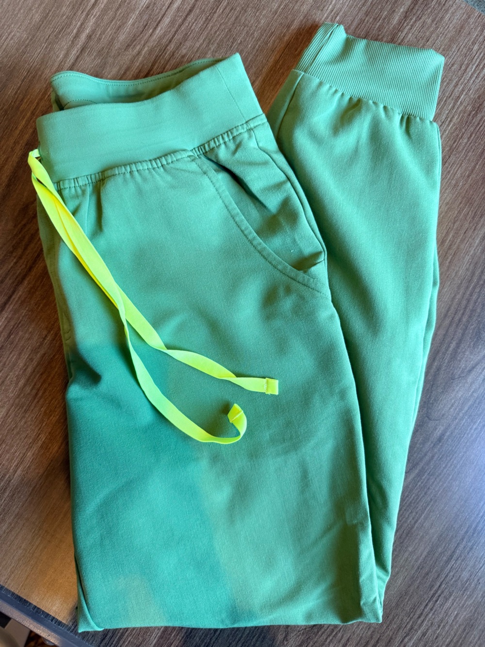Figs Green Jogger Pants with Neon Yellow Drawstring
